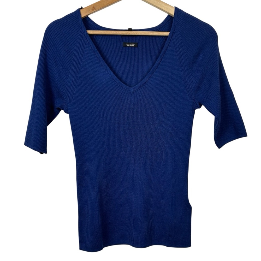 MASSIMO DUTTI NWOT Mulberry Silk/Cotton Short Sleeve Ribbed Top, Size Small